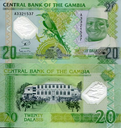 Gambia 20 Dalasis 2014 r. Polimer UNC