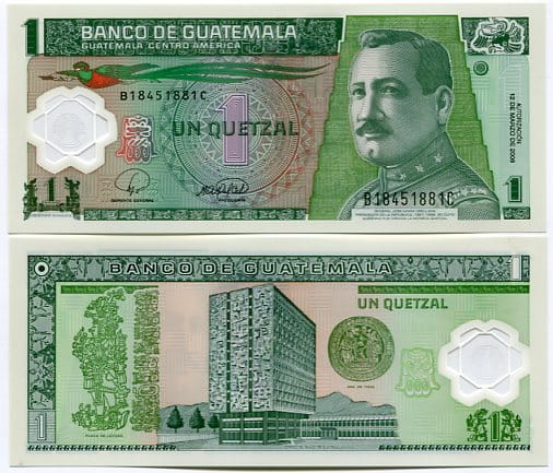 Gwatemala 1 Quetzal 2008 r. Polimer UNC