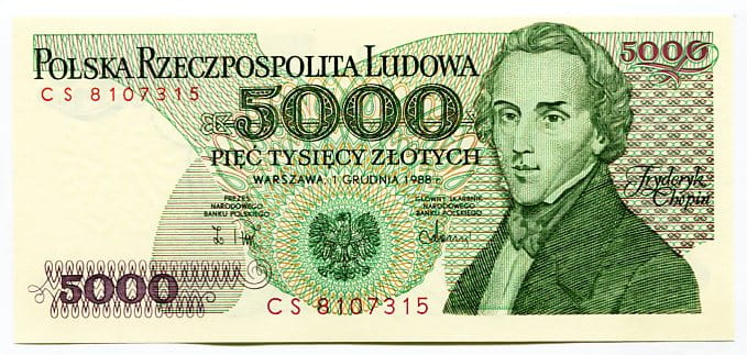 Banknot Polska 5 000 Złotych 1988 r. DB