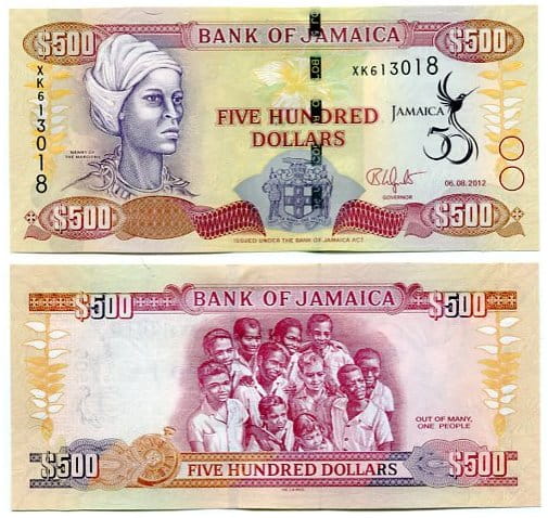 Jamajka 500 Dolarów 2012 r. UNC
