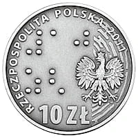 10 zł Ag Europa bez barier – 100-lecie Towarzystwa Opieki nad Ociemniałymi 2011 r.