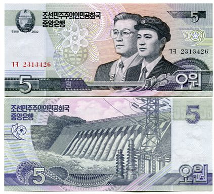 Korea Północna 5 Won 2002 r. UNC
