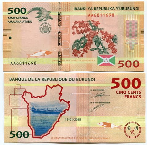 Burundi 500 Francs 2018 r. UNC