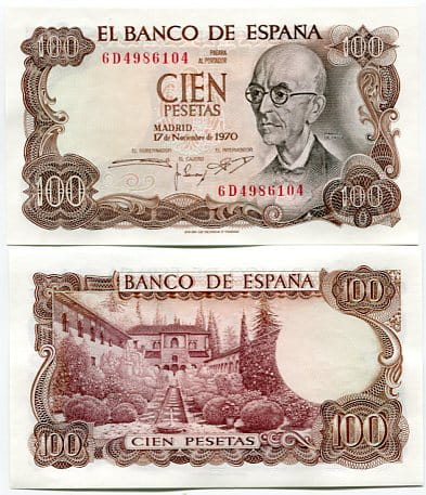 Hiszpania 100 Pesetas 1970 r. UNC
