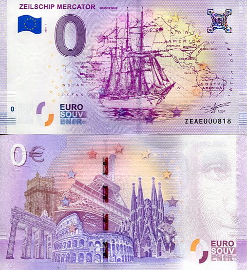 Banknot 0 Euro Belgia - Zeilschip Mercator Ostenda