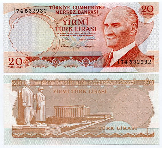 Turcja 20 Lirasi 1970 r. UNC