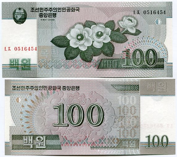 Korea Północna 100 Won 2008 r. UNC