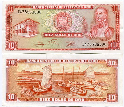 Peru 10 Soles 1976 r. UNC