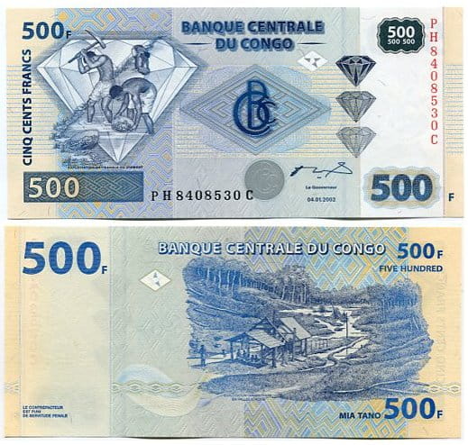 Kongo 500 Francs 2022 r. UNC