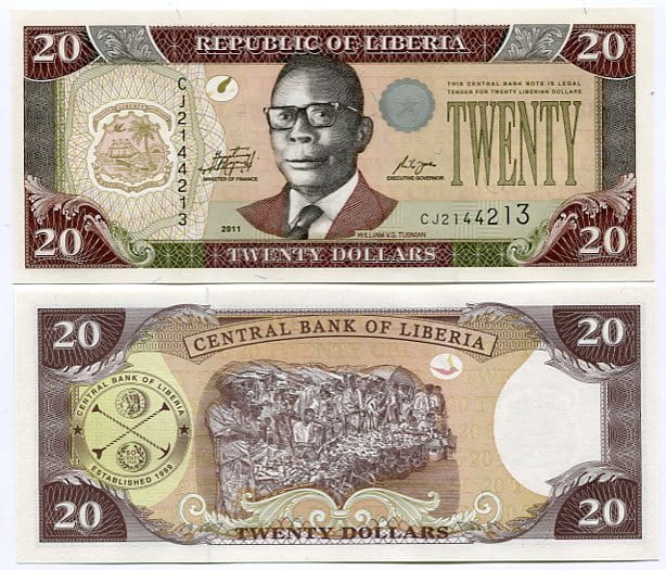 Liberia 20 Dollars 2011 r. UNC