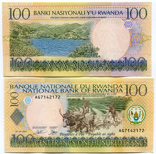 Rwanda 100 Francs 2003 r. UNC