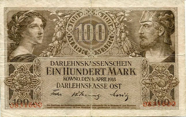 Banknot 100 Marek 1918 r. Kowno ( Okupacja Niemiecka )