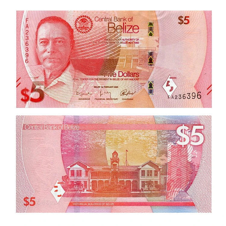 Belize 5 Dollars 2025 r. UNC
