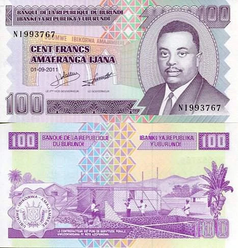 Burundi 100 Francs 2011 r. UNC
