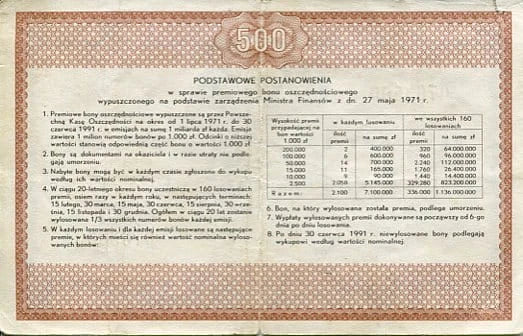 Bon oszczędnościowy 500 zł 1971 r.