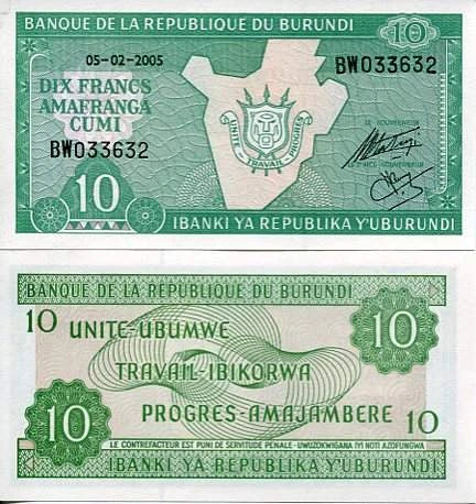 Burundi 10 Francs 1997 r. UNC