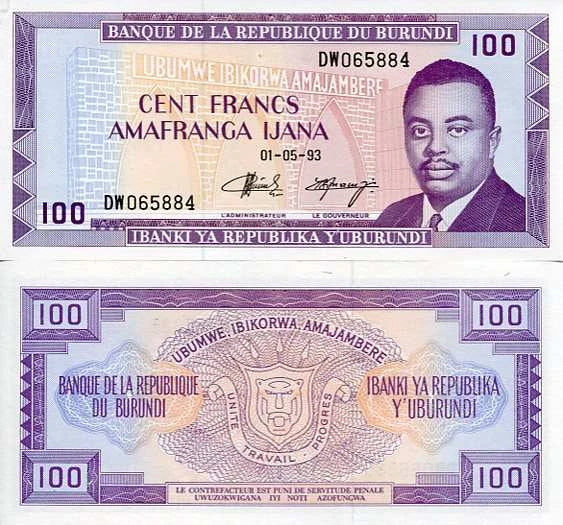 Burundi 100 Francs 1993 r. UNC