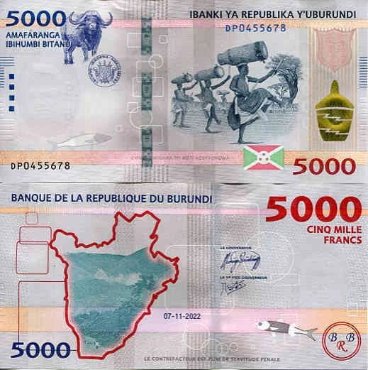 Burundi 5000 Francs 2022 r. UNC