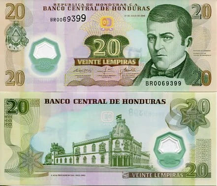 Honduras 20 Lempiras 2008 r. UNC Polimer