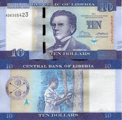 Liberia 10 Dollars 2017 r. UNC