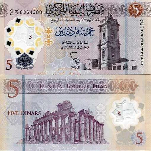 Libia 5 Dinars 2021 r. Polimer UNC