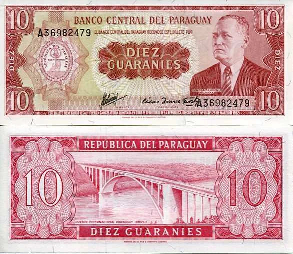 Paragwaj 10 Guaranies 1952 r. UNC