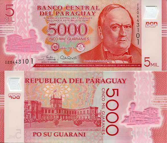 Paragwaj 5000 Guaranies 2017 r. Polimer UNC