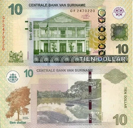 Surinam 10 Dollars 2019 r. UNC
