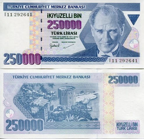 Turcja 250 000 Lirasi 1970 r. UNC