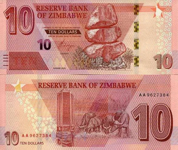 Zimbabwe 10 Dollar 2020 r. UNC