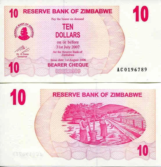 Zimbabwe 10 Dollars 2006 r. UNC