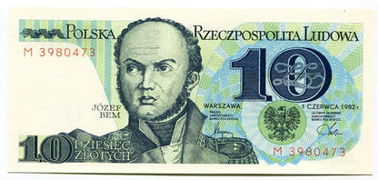 Banknot Polska 10 Złotych 1982 r. L