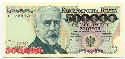 Banknot Polska 500000 zł z 1993 r. Z
