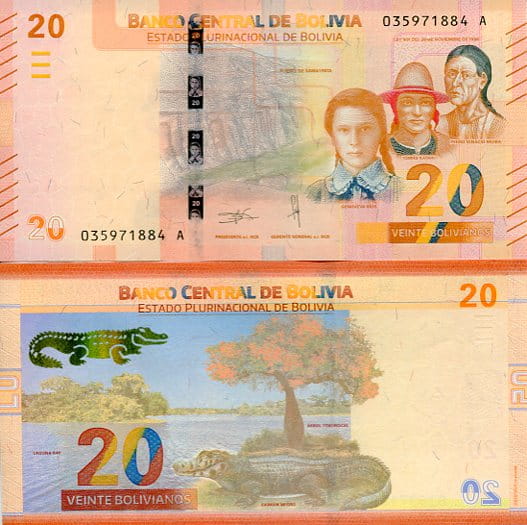 Boliwia 20 Bolivianos 2018 r. UNC