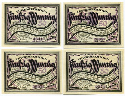 Zestaw 4 Notgeld Szczecin Stettin 1921 r. 50 pfennig