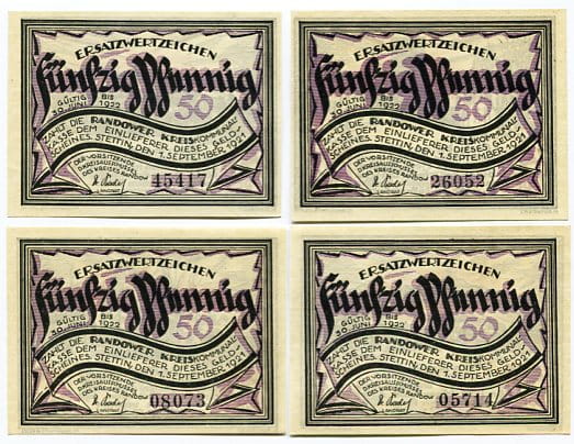 Zestaw 4 Notgeld Szczecin Stettin 1921 r. 50 pfennig