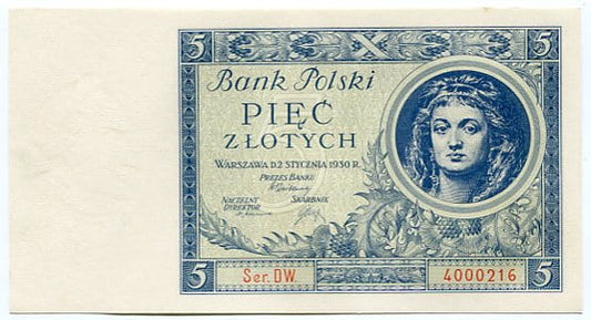 Banknot Polska 5 Złotych 1930 r. EA