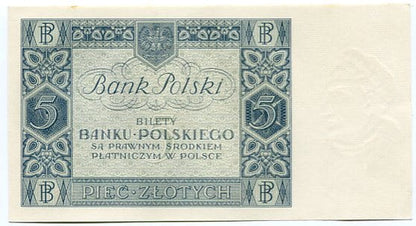Banknot Polska 5 Złotych 1930 r.  CZ
