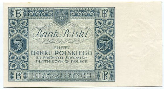 Banknot Polska 5 Złotych 1930 r.  CZ