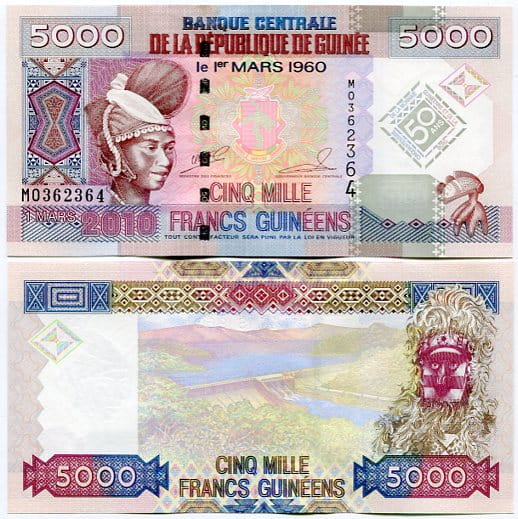 Gwinea 5000 Francs 2010 r. UNC