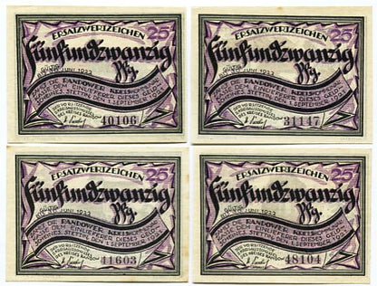 Zestaw 4 Notgeld Szczecin Stettin 1921 r. 25 pfennig