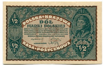Banknot 1/2 Marki Polskiej 1920 r.