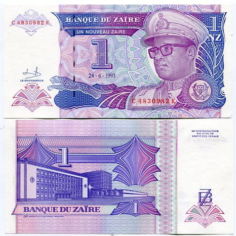 Zair 1 Zaires 1993 r. UNC