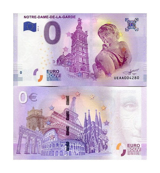 Banknot 0 Euro Francja - Bazylika Notre Dame de la Garde w Marsylii
