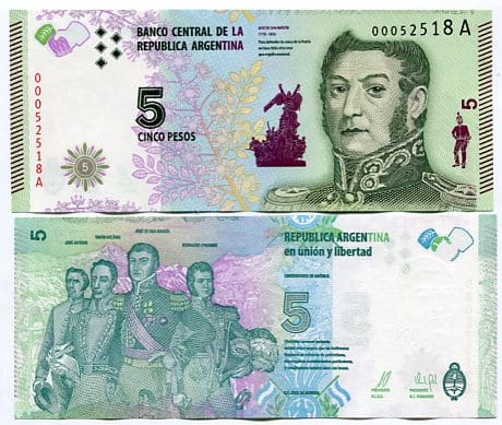Argentyna 5 Peso 2015 r. UNC