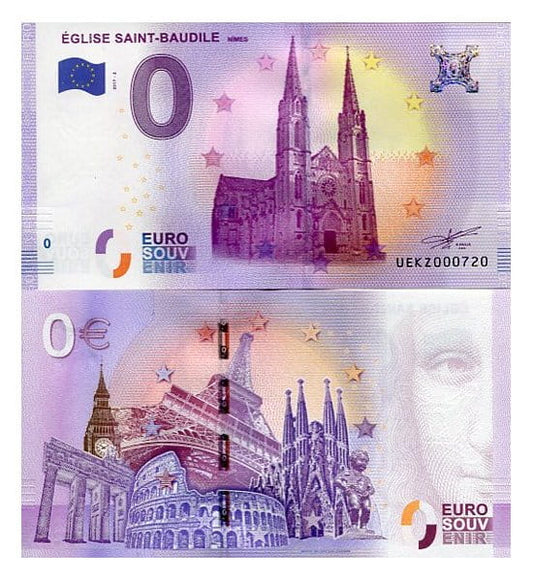 Banknot 0 Euro Francja - Eglise Saint-Baudile de Nimes