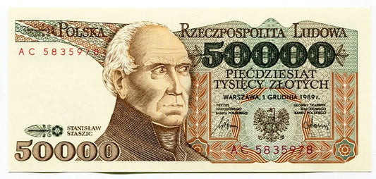 Banknot Polska 50 000 Złotych 1989 r. AC