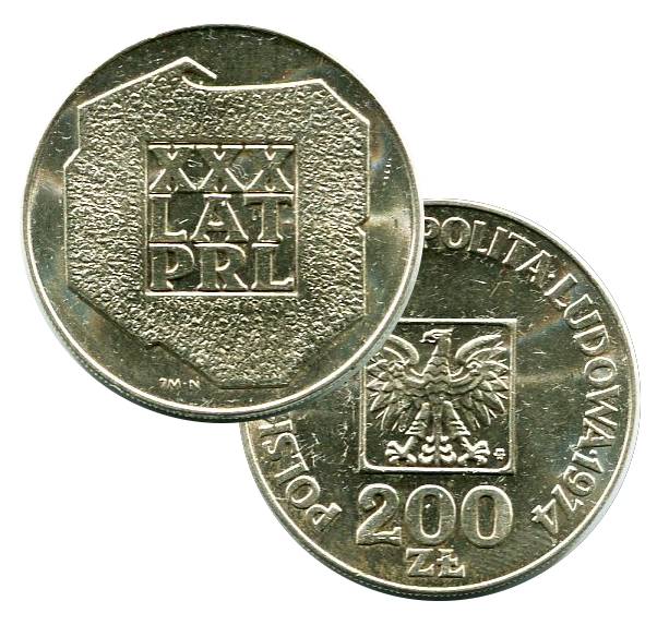 14,5 g. srebra - 200 zł XXX lat PRL 1974 r.