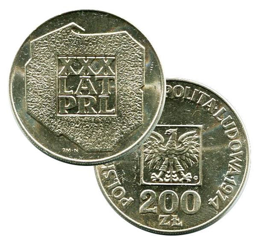 14,5 g. srebra - 200 zł XXX lat PRL 1974 r.