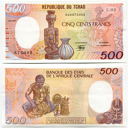 Czad 500 Francs 1987 r. UNC